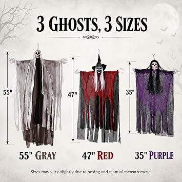 Lansian 3 Pack Halloween Hanging Skeleton Ghost Decorations Outdoor Indoor