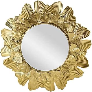 Comprar Espejo decorativo para el sol, metal, hoja de oro, espejo redondo para baño, diámetro exterior 37 cm, espejo de 15 cm (dorado)