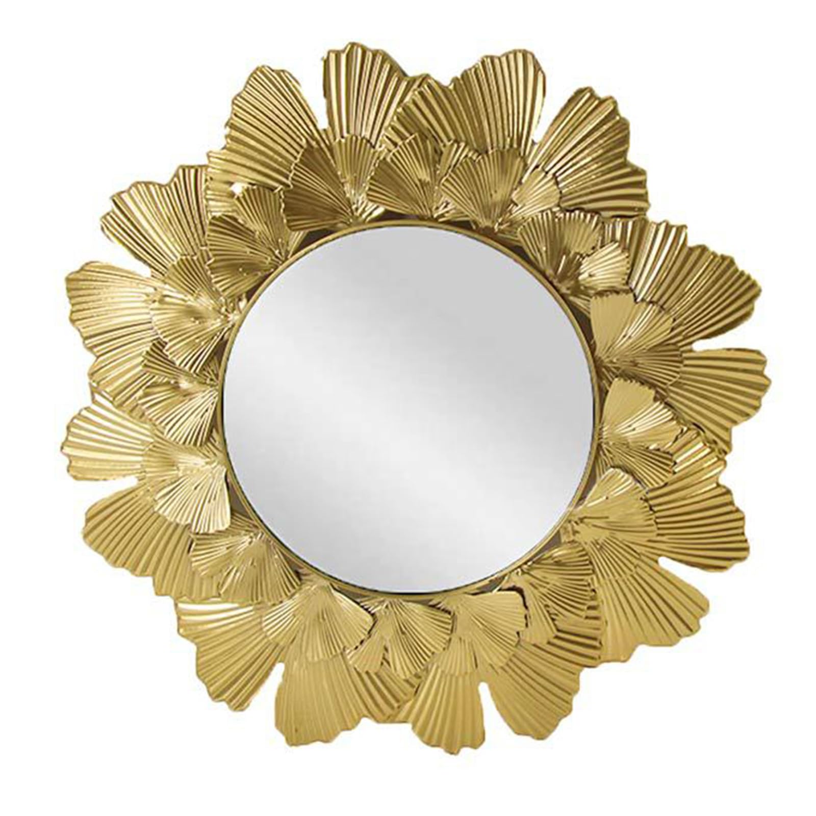 Espejo decorativo para el sol, metal, hoja de oro, espejo redondo para baño, diámetro exterior 37 cm, espejo de 15 cm (dorado)