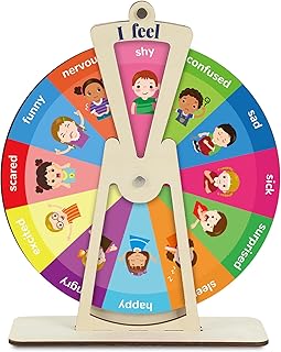 Wooden Feelings Wheel Emotion Wheel with Stand 9.5Inch Therapy Office Desk Decor Expression Emotions Chart Mental Health Gifts Therapist Must Have Feelings Poster Sign Emotional Psychology Tool Decor