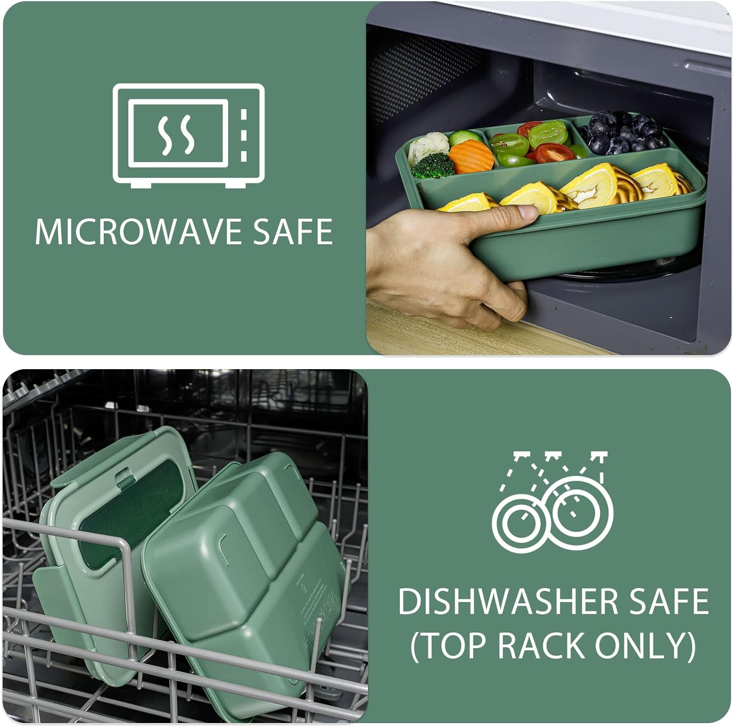 Caperci Bento Box Adult - 50 oz Large Lunch Containers for Adults and Teens, 4-Compartment Bento Lunch Box with Utensils & Leak Proof Sauce Cup, Dishwasher Safe, Durable, BPA-Free (Khaki Green) - Image 6