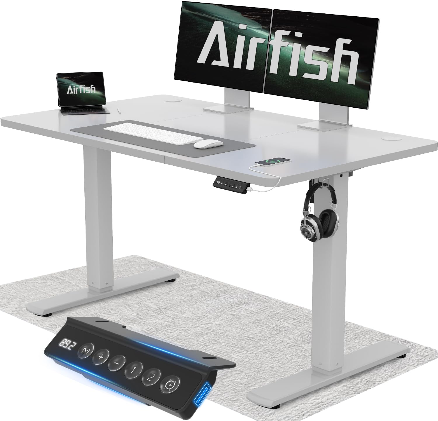 Homall Bureau, zittend, staand, 140 x 60 cm, elektrische bureaus, in hoogte verstelbaar, met USB-oplader, zitherinnering, 3 geheugenposities, kabelbox en wielen, zwart