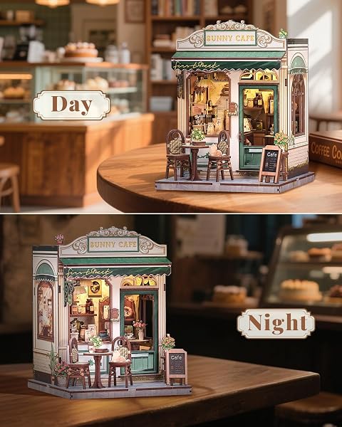 CUTEBEE Book Nook Kit – DIY Puppenhaus Häuser, Miniatur Haus Selber Bauen Bausatz für Erwachsene, 3D Holz Puzzle Buchstütze | Kreativset zur Bücherregal Deko | Geschenk (Sunny Cafe) - 4