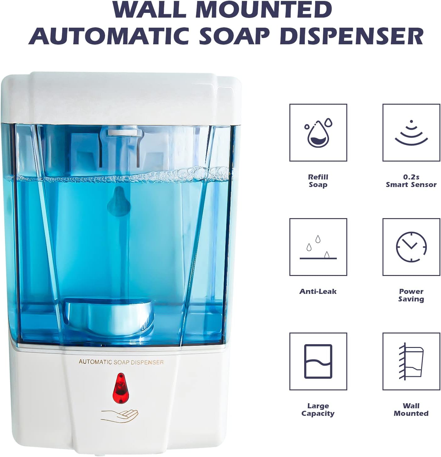 interhasa! Hand Sanitizer Dispenser Wall Mounted Automatic Commercial Liquid Soap Dispenser Liquid/Gel Touchless Hand Soap Sanitizer Dispenser for kitchen bathroom 600ml/20oz White