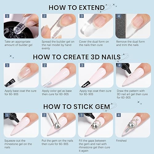 Miniatura 7 de Gel constructor sólido para uñas, gel de escultura de uñas 3D y pegamento de diamantes de imitación, geles 3D, geles duros transparentes para