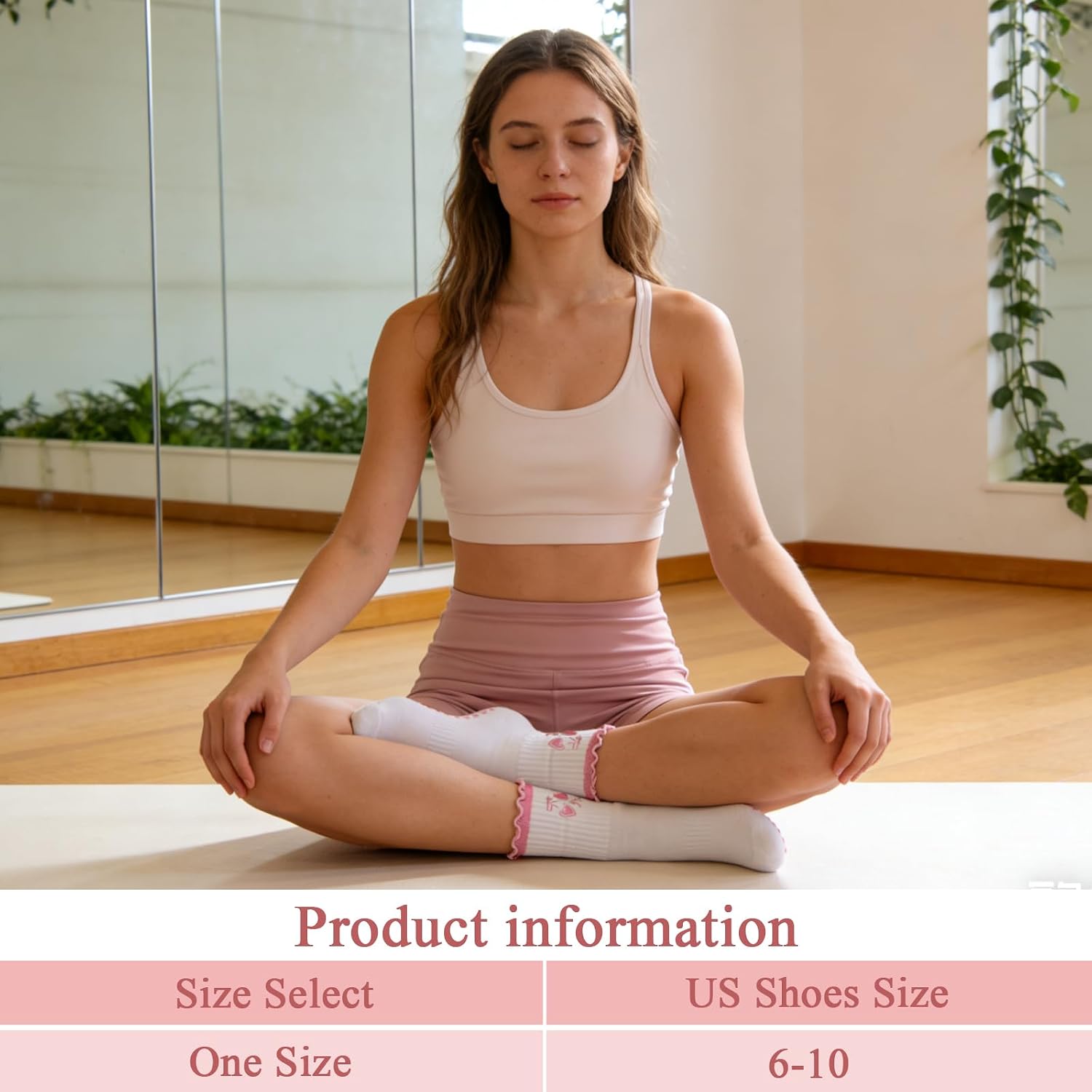 Pilates Grip Socks for Women 6 Pairs Cute Ruffle Yoga Grippy Socks Non Slip Grips Cotton Crew Sock for Barre Workout
