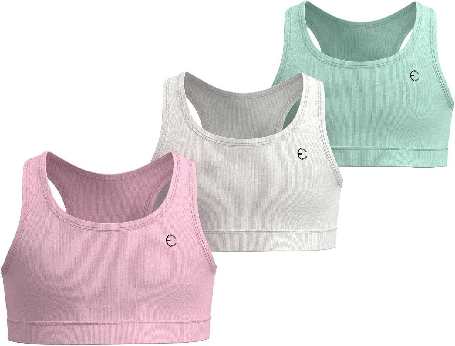 Girls Sports Bra 3-Pack - Padded Racerback Training Bras for Kids, Teens, Stretch Athletic Yoga Crop Top 3-16 Years