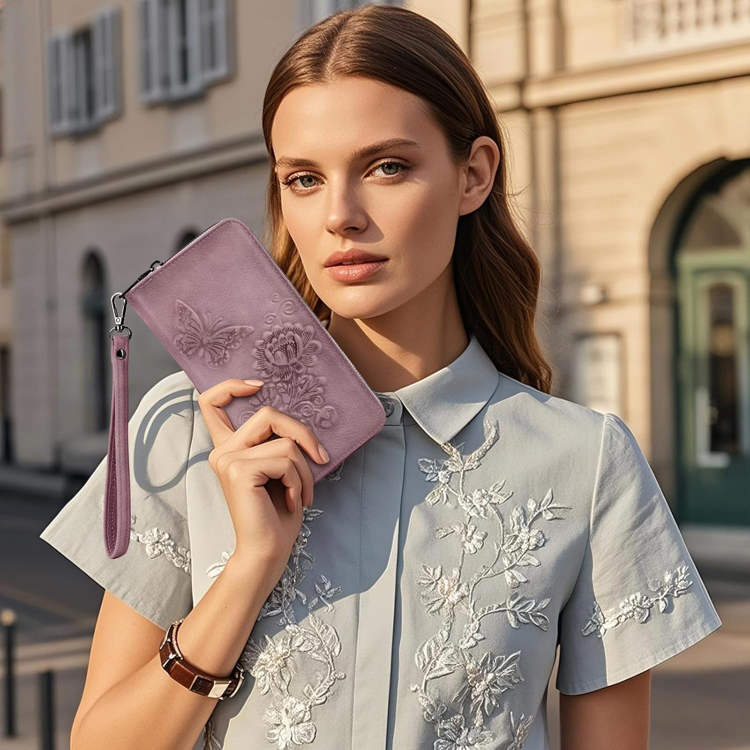 Womens Wallet Rfid Embossed Vegan Leather Multi Card Slots Wallets Large Capacity Wristlet Travel Purse for Women - Image 3