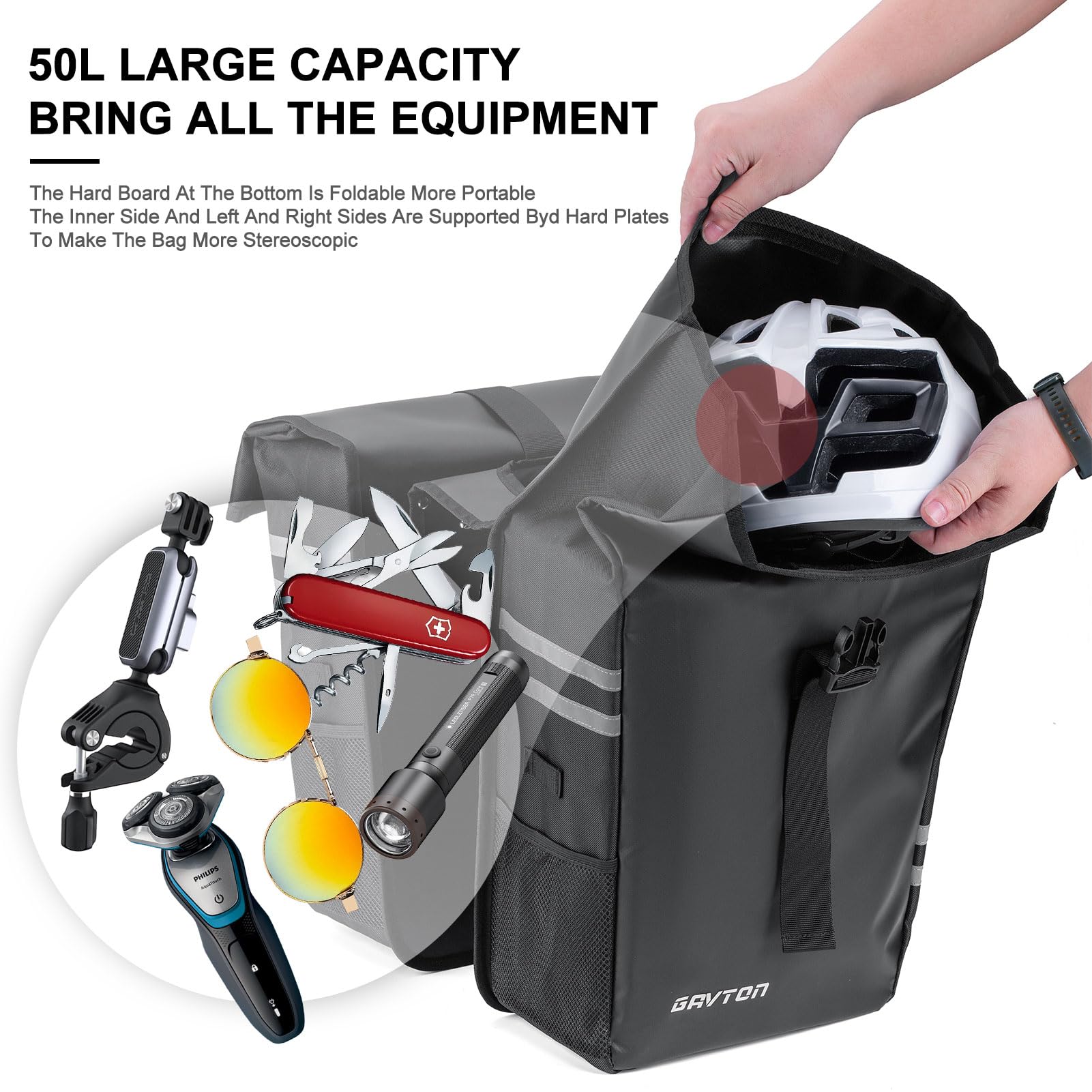 GAVTON 50L Sacoche Vélo Étanche - Grande Sacoche Arrière Porte-Bagages Pour VTC, VAE Et Randonnée