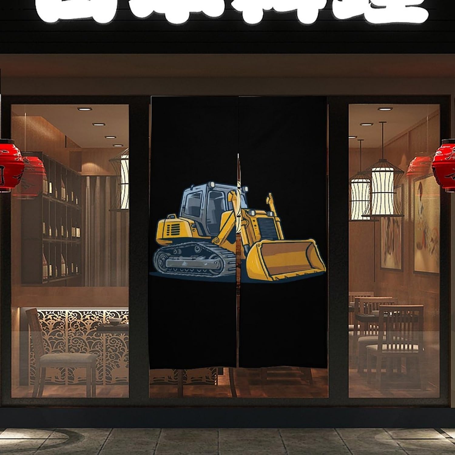 Bulldozer Trucks Doorway Curtain Insulated Room Divider Drapes | white linen,privacy curtains