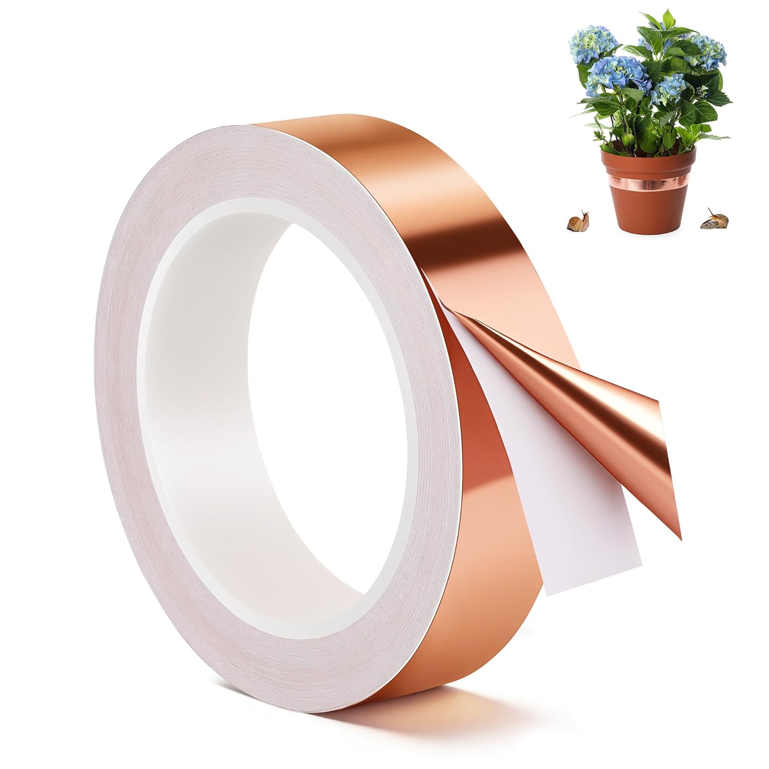 1 Pcs Copper Tape for Slugs and Snails, 2 Inch X 66 ft Copper Slug and Snail Barrier Tape, Non Toxic, Pet Safe, for Pots, Eaves, Gardens, Places Where Snails Might Climb