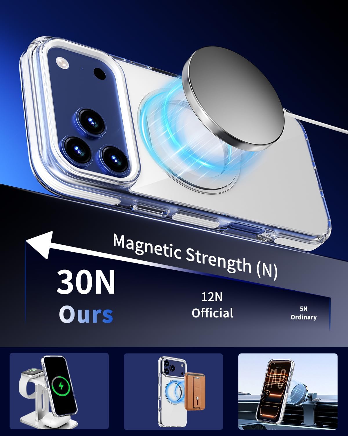 Magnetic for iPhone 17 Pro Case 360° Spin Stand Compatible with MagSafe, Military-Grade Protection,Non-Yellowing, Clear Scratch-Resistant Back Cover for 17 Pro 6.3'', White