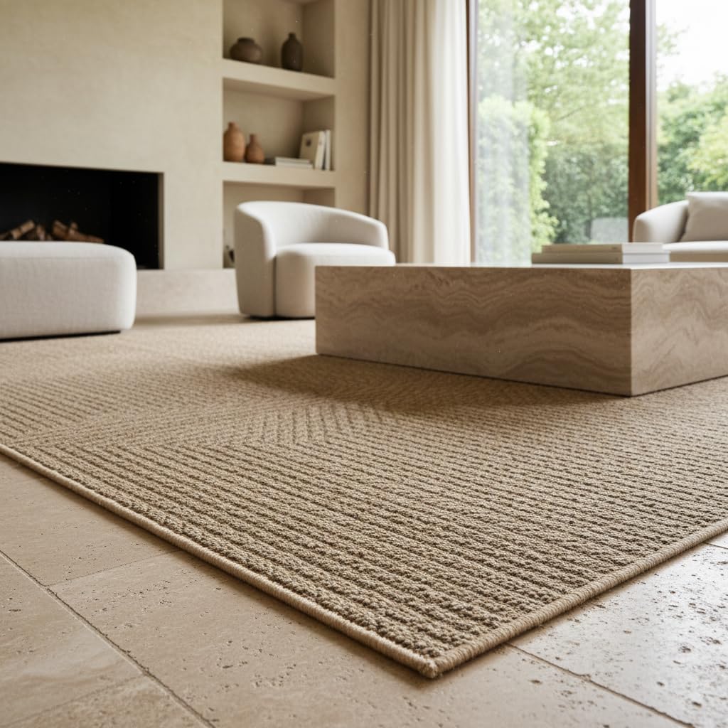 Tapis Tissé Plat Uni Style Kilim Lavable Beige 120x170 cm Entrée Couloir Oeko-TEX | ARLBERG