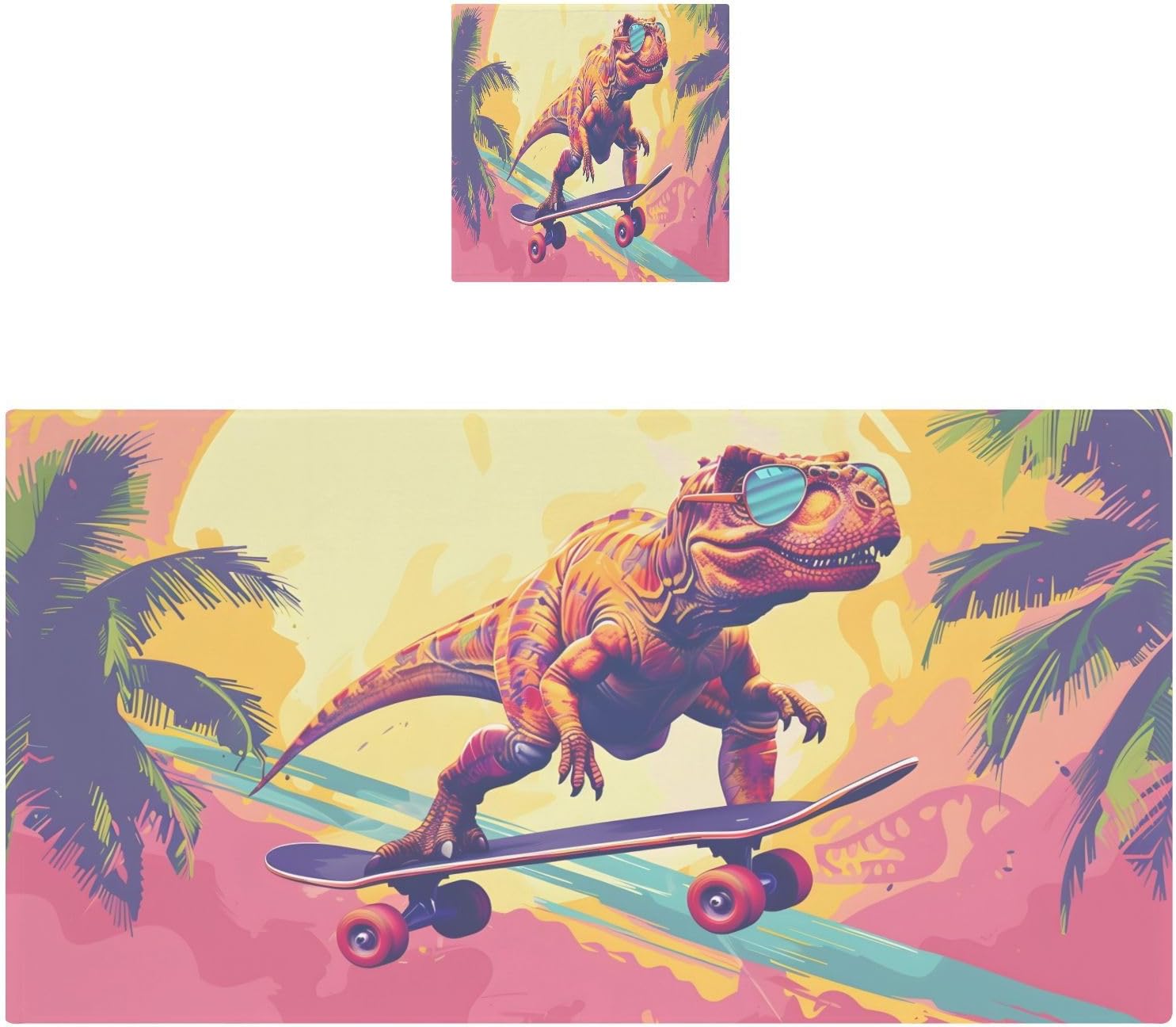 Hand Towels Premium Soft and Highly Absorbent Skate Dinosaur Pattern 2 Pcs Towels for Bathroom Set 100% Cotton Decorative Face Towels