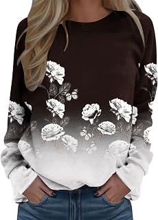 Womens Long Sleeve Tops Tops For Womens Print O Neck Sweatshirt Round Neck Fit Pullover Tops Comfortable Long Sleeve Workout Shirts Loose Blouse Womens Pullover Hoodie (Black, M)