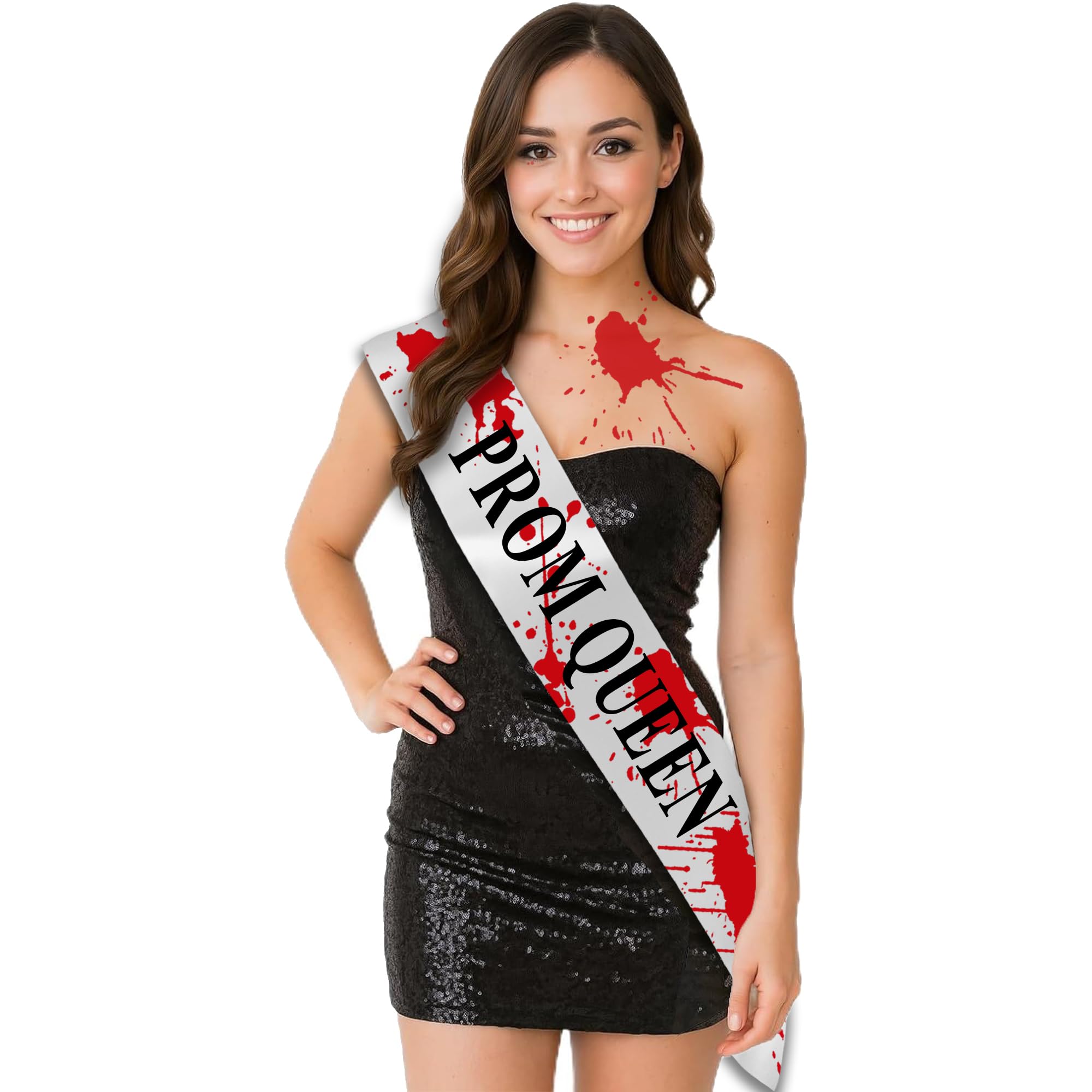 Zombie Prom Queen Halloween Costume Blood Stained Sash, White, 160Cm X 10Cm