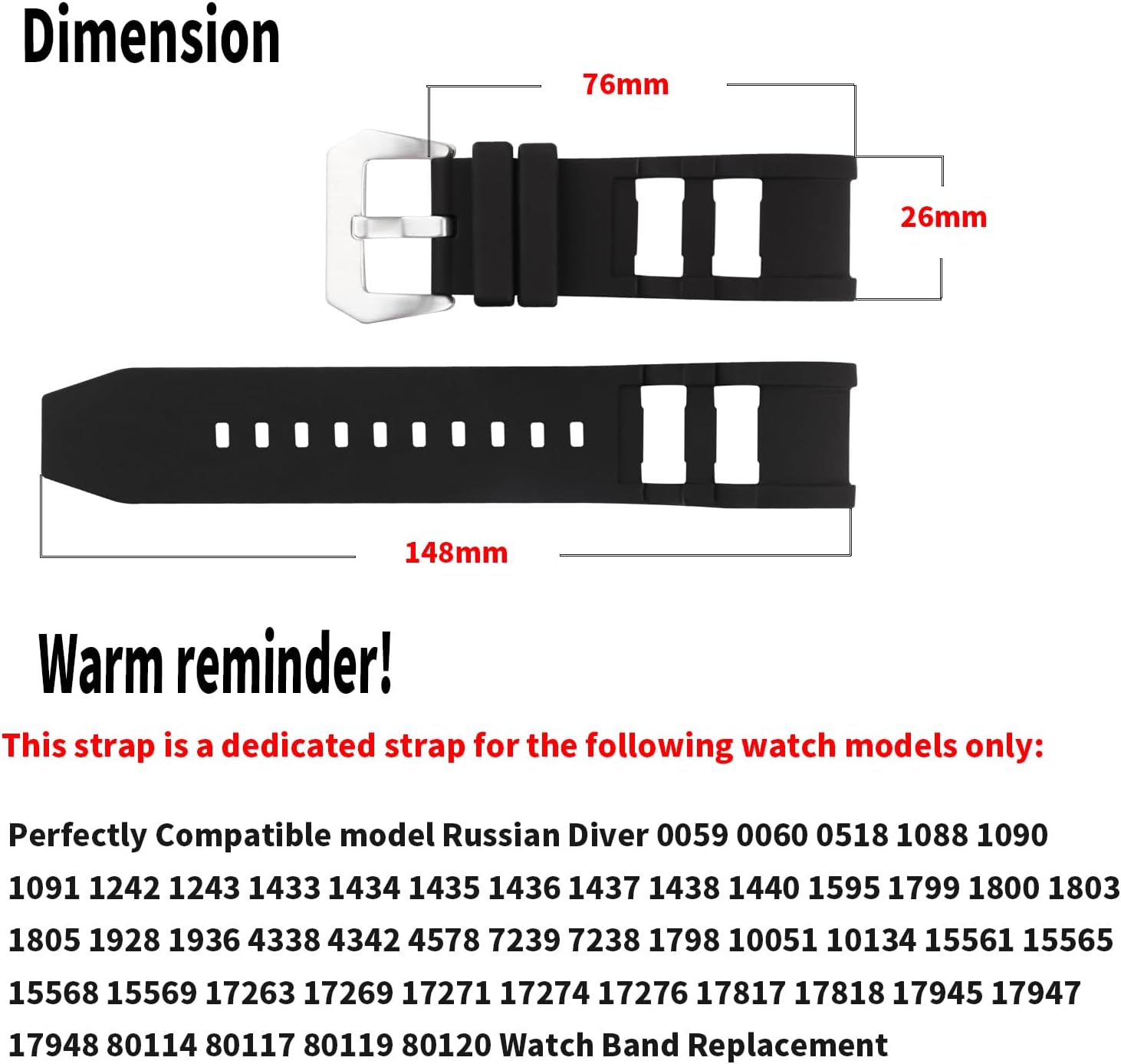 Rubber Watch Band Compatible for Invicta Russian Diver 1201 1242 1805 1845 1959 26mm Silicone Strap Replacement for men and women wirst watchband, Black