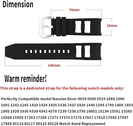 Topuly Reemplazo para Invicta Russian Diver 1201 1242 1805 1845 1959 1.024 in Correa de reloj de silicona de goma negra Accesorios para hombres y mujeres (negro