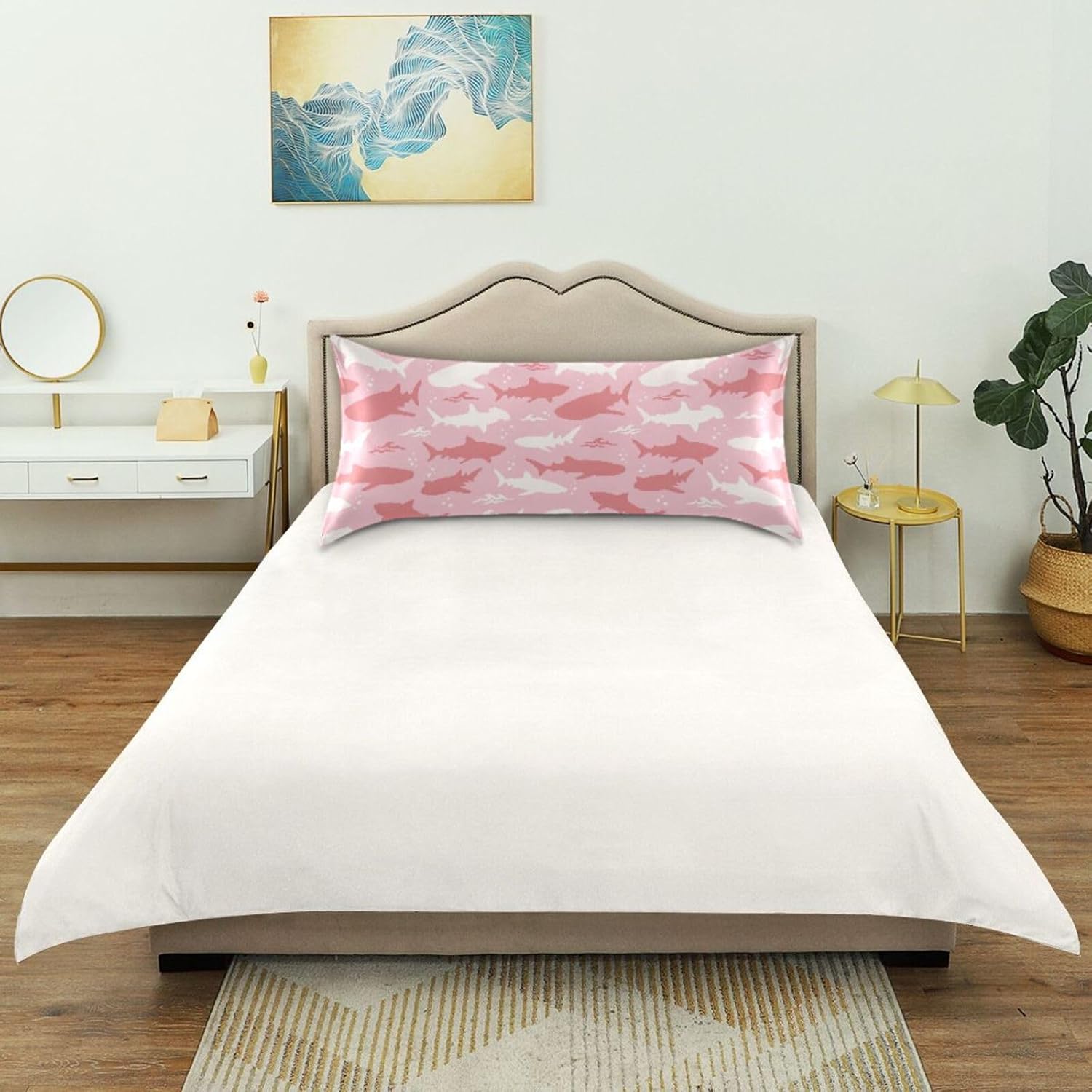 Shark Pink Print Pillow Covers Silk Pillowcase for Hair and Skin Soft and Smooth Cooling Satin Pillowcase Standard Size Pillow Case for Hot Sleepers, Night Sweats Women Bed (20x26 Inch)