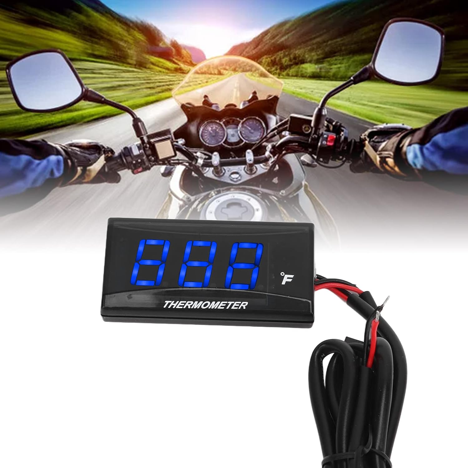 Pissente Motorcycle Water Temperature Gauge Kit, DC 12V Universal Motorcycle Water Temp Gauge Ultra Thin LCD Display ABS Waterproof Housing Water Temp Meter for Motorcycle Modification, Blue