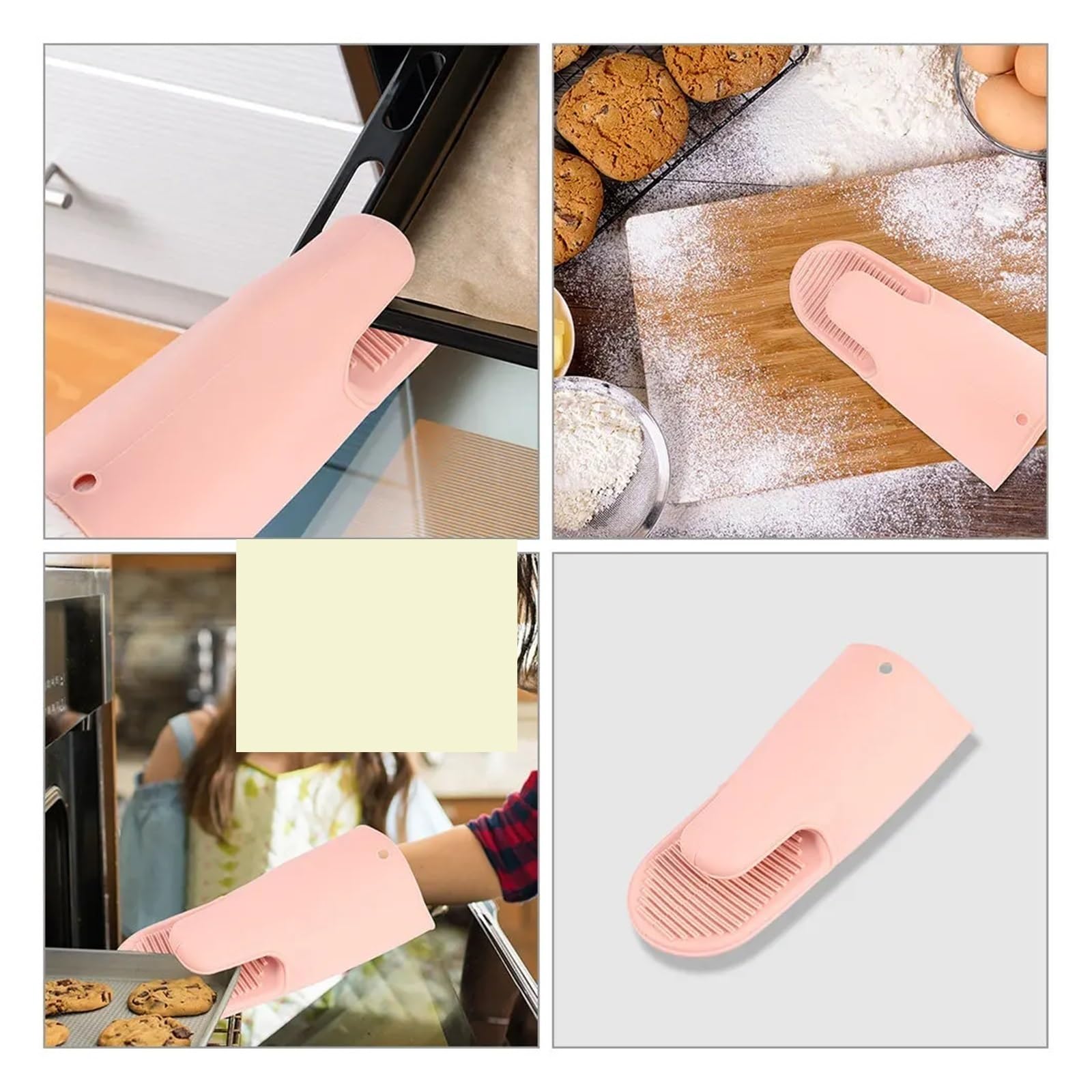 Guantes de horno de silicona, guantes antideslizantes para hornear, rosa | Diseño nórdico, 28.00X10.20X10.20cm, no tejido, 2 guantes para microondas parrilla cocina