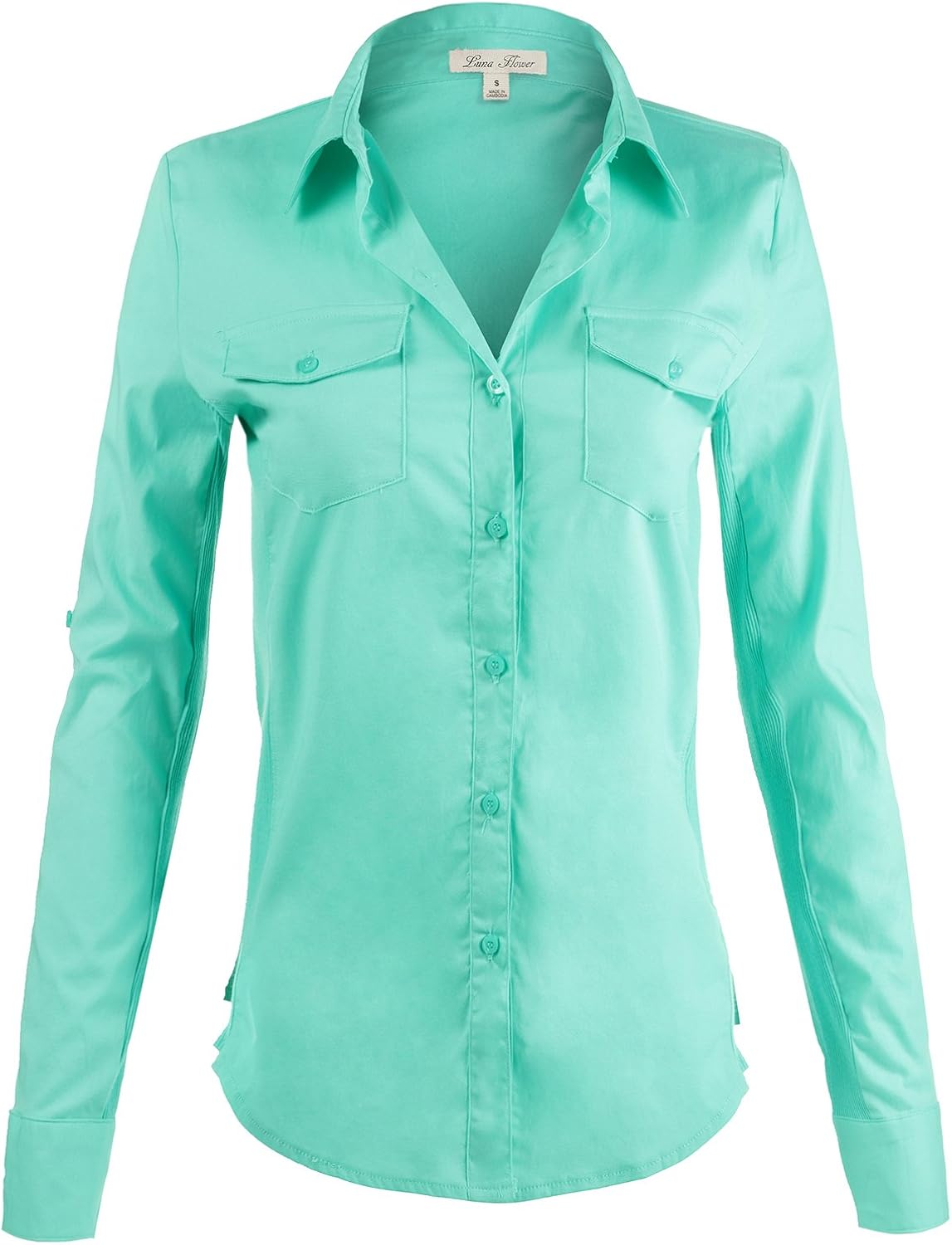 Luna Flower Women's 3/4 Long Sleeve Collared Stylish Button Down Shirt (GTEW110)