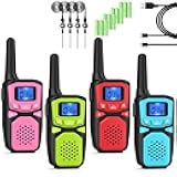 WokTok Kids Adult Suitable Walkie Talkie, Rechargeable, Outdoor Camping Game Toys, Birthday Gift, Suitable for 8-12 3-5 Years Old Boys and Girls 2-Way Long Distance Radio, 4 Packs