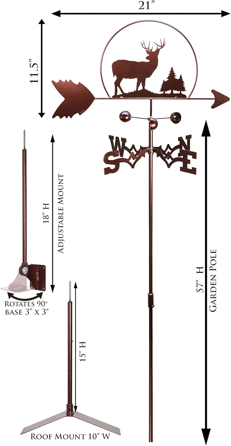 SWEN Products Deer Buck Wildlife Weathervane (Garden Stake Included)