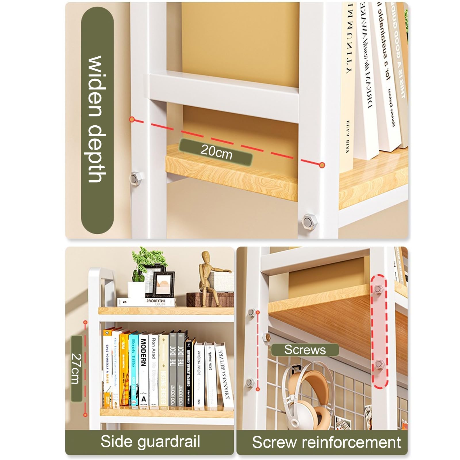 Organizer da scrivania in legno a 3 livelli per dormitorio, scaffale compatto per scrivania per computer con organizer multiuso per scrivania da ufficio per libri e forniture