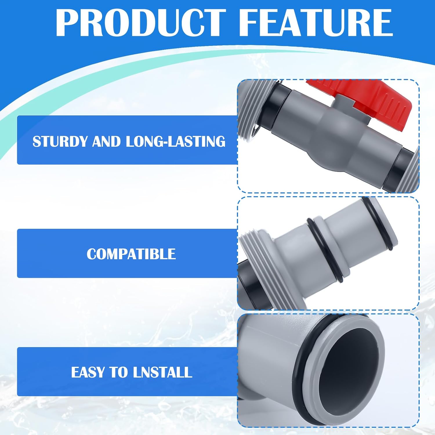 2 Sets Pool Hose Connector, 1-1/4" or 1-1/2" T Joint Pool Hose Adapter for Above Ground Swimming Pools Filter Pump and Pools Vacuum, 2 Heads with Valve-1.25"&1.5"
