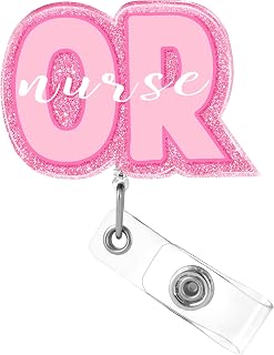 Plifal OR ID Badge Reel Holder Retractable - Alligator Clip for Nurse Nursing, Rose Cute Operating Room Acrylic Name Tag Reels Hospital Student Work Accessories