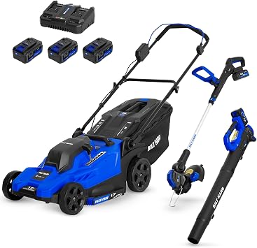 BILT HARD 40V Electric Cordless 17" Lawn Mower, 12" Trimmer & Leaf Blower Combo 3x5.0Ah Batteries 2x20V, Dual Charger, 6-Position Cutting Height, 50L Bag