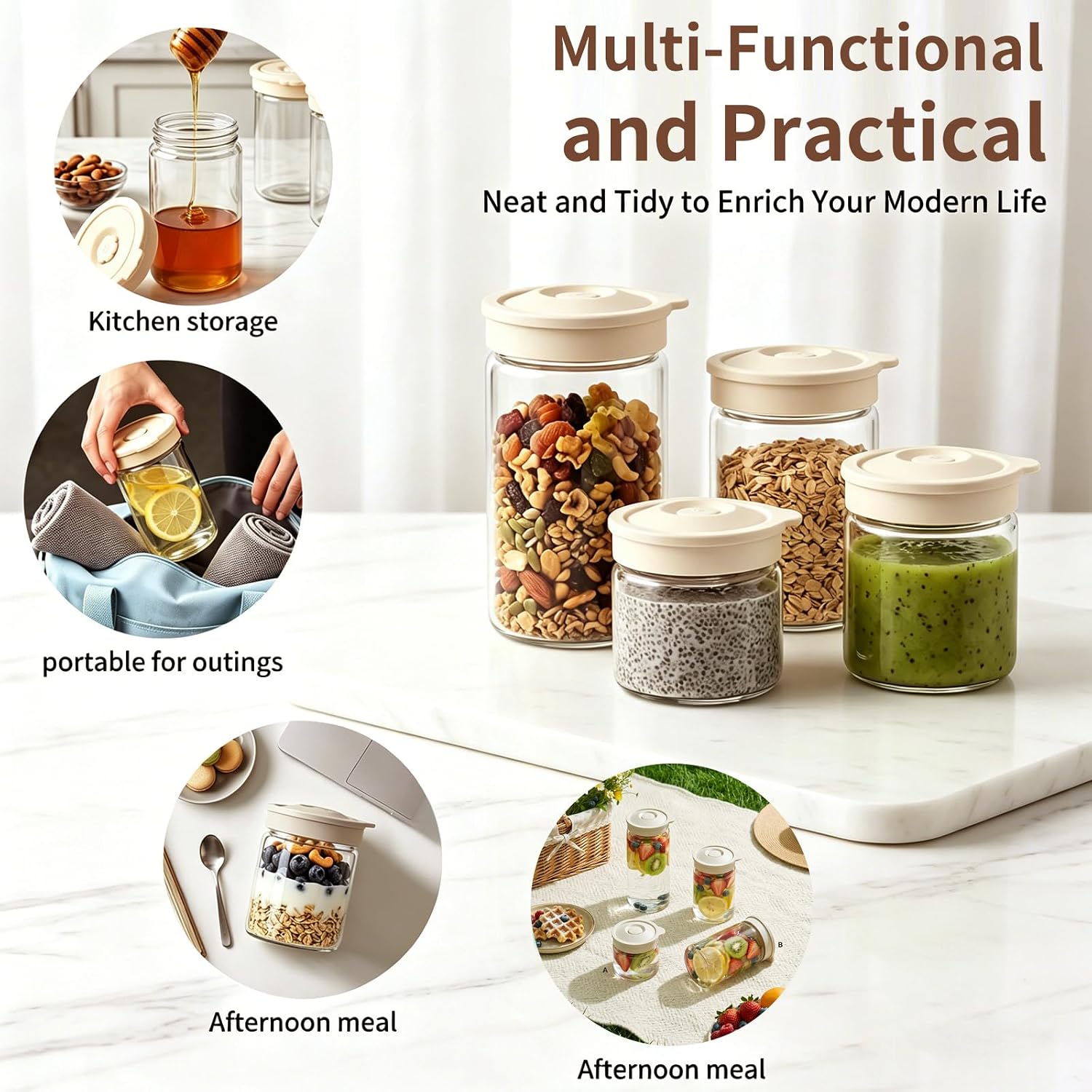 8oz Overnight Oats Containers with Silicone Lids, 6 Pack image 5