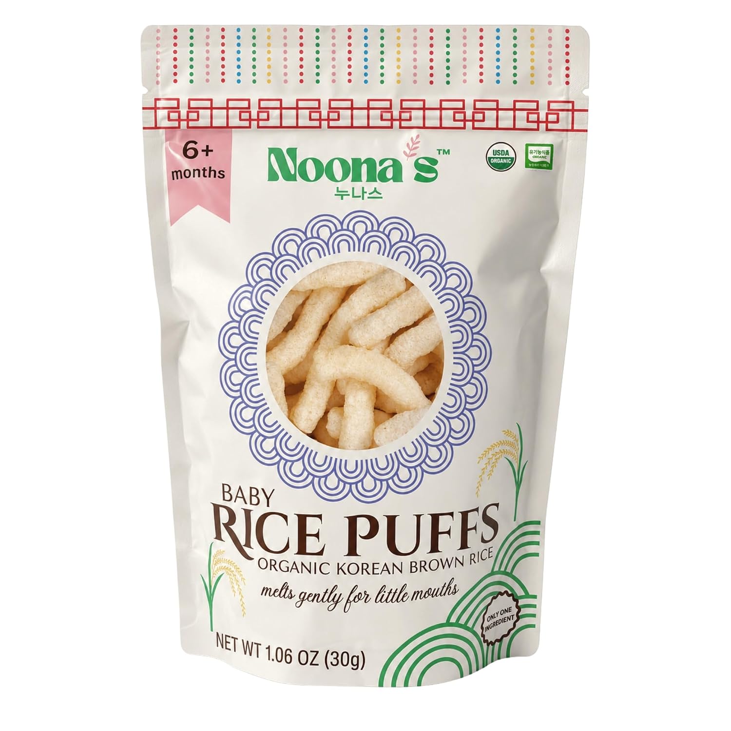 Noona’s Baby Rice Puffs | Organic Korean Brown Rice | 6M+ | 1.06oz