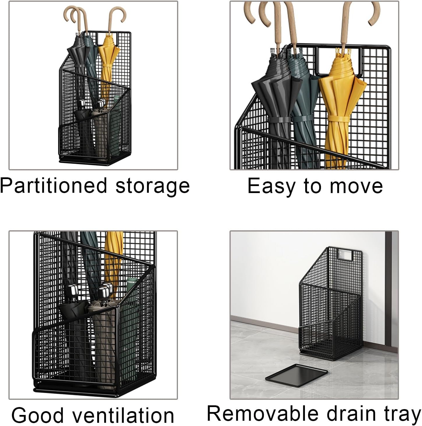 Stylish Black Square Umbrella Stand Geometric Design for Entrances Hallways Offices Buildings Stores Perfect for Home & Commercial Use