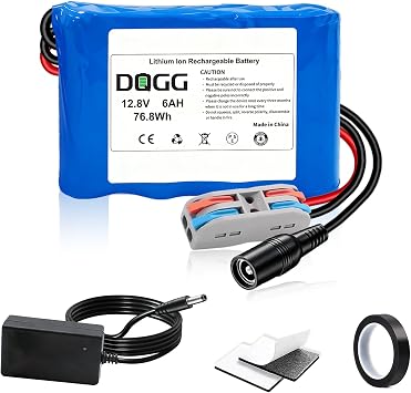 12V 6Ah Lithium Battery with Charger Kit, 12V Rechargeable Battery for DIY, Ride On Toys, Audio Equipment, Power Wheels Replacement Etc.