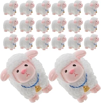 LIFKOME 20pcs Mini Resin Sheep Small White Lamb Sculpture Garden Ornament