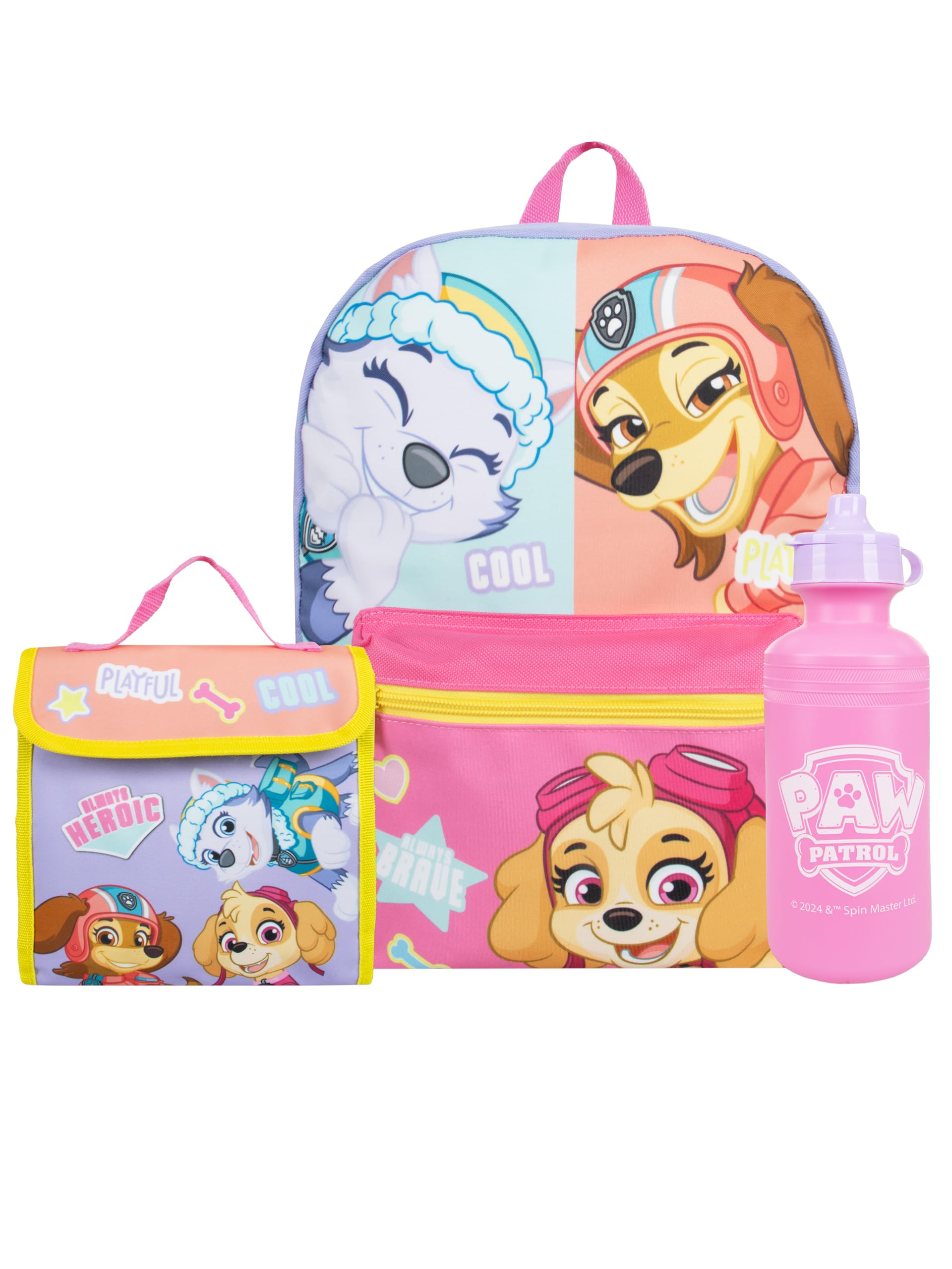Paw Patrol Backpack 3 Piece Set | Skye Girls Backpack, Lunch Bag And Water Bottle | Girls School Bag | One Size Purple