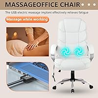 Vista 6 de FDW Silla de oficina para computadora, respaldo alto, ergonómica, ajustable, silla de escritorio giratoria de piel sintética ejecutiva con Beige