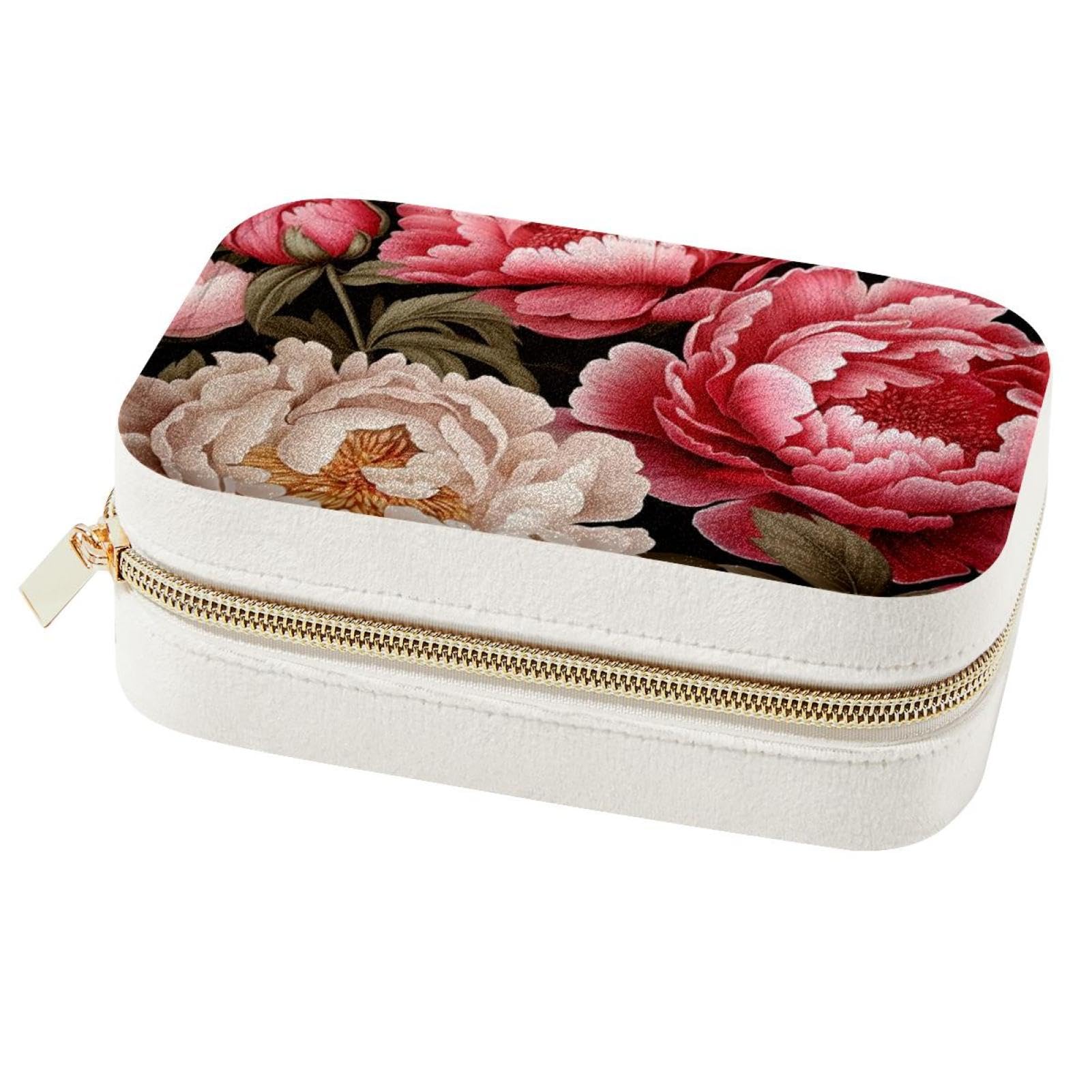 Boîte à bijoux élégante pivoine : coffret double couche haut de gamme
