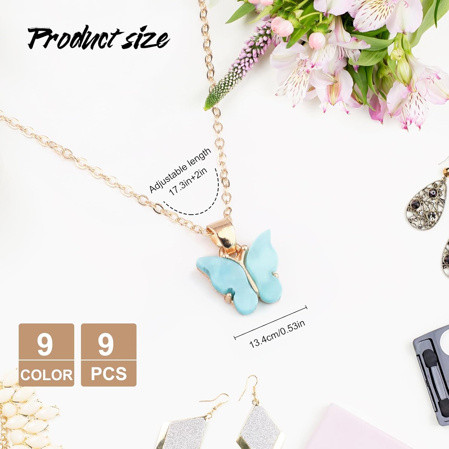 9Pcs 9 Colors Bohemian Butterfly Pendant Necklace Set,Boho Adjustable Acrylic Butterfly Chain Necklace,Choker Necklace - Image 2