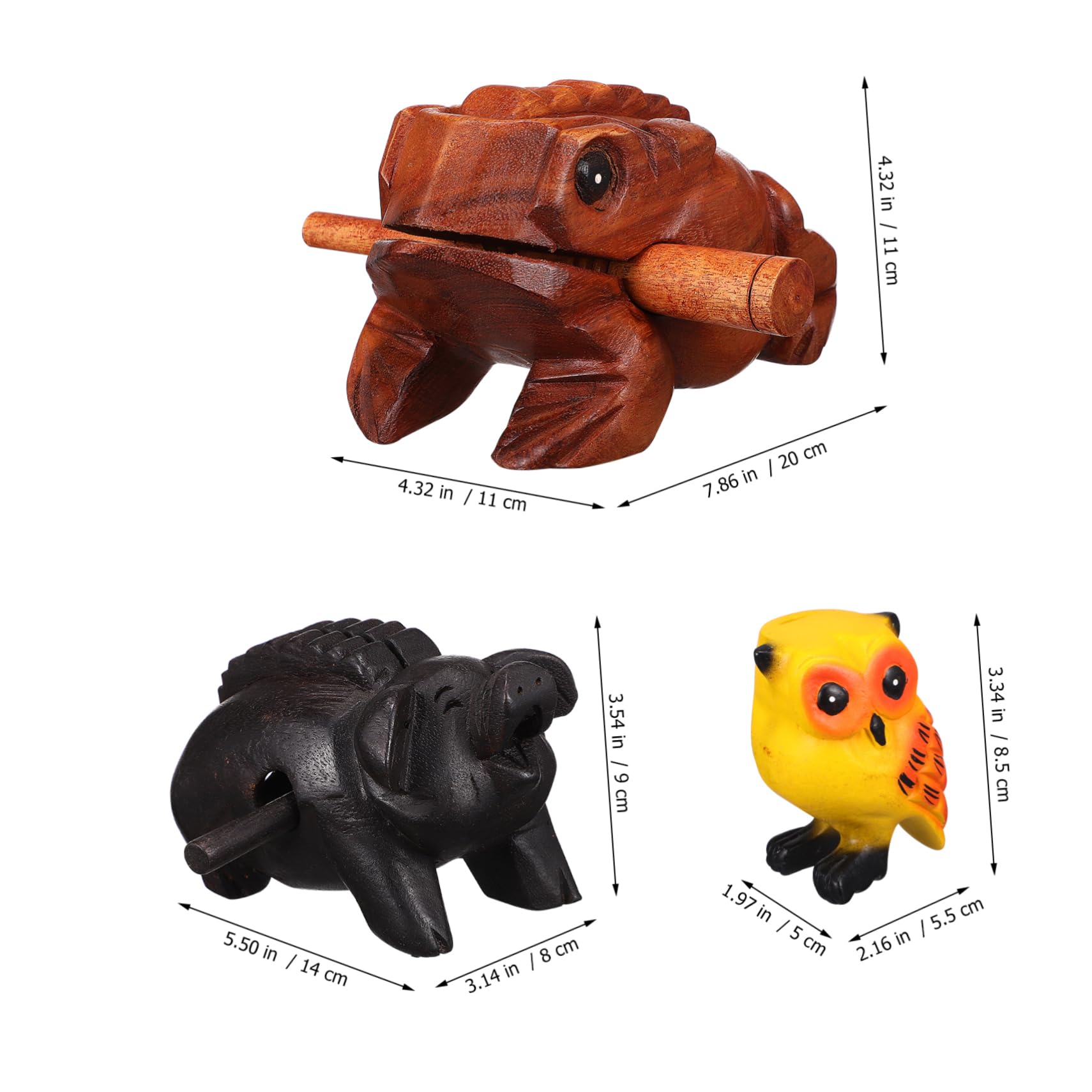 Levemolo 3piezas Animales De Madera Sonoros Instrumento De Percusión Toad Pig y Owl Para Decoración Del Hogar y Oficina