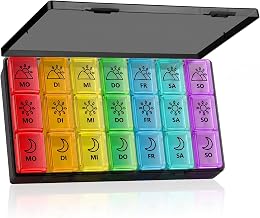 Yaklim Pill Box 7 Days Morning Noon Evening, Portable Pill Box with Large Compartments, Medicine Box 7 Days 3 Compartments, Opaque Pill Box for Medication, Vitamins, Fish Oils (Black)