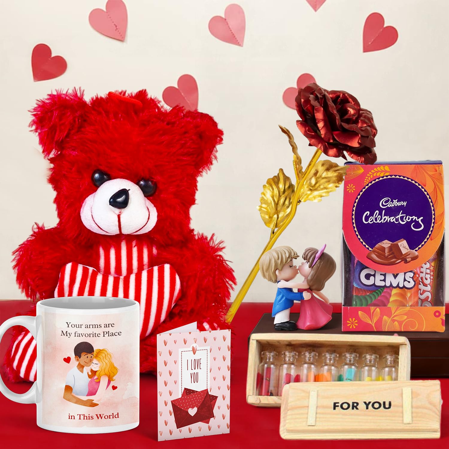 Ascension Valentine Week Gift Combo for Girlfriend Boyfriend Husband Wife - Rose, Teddy, Couple Miniature, Card, Message Bottle Set, Mug and Chocolates Combo Valentine's Day Romantic Love Gift Hamper-image-18