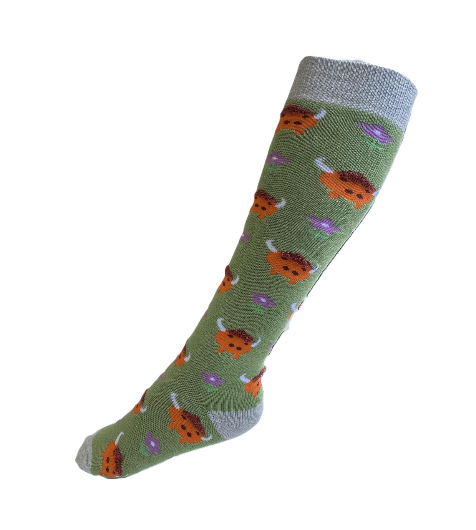 House Of Tweed Women's Cow Welly Green Animal Lovers Cotton Rich Breathable Long Wellington Welly Socks Boot Socks 3-7 (Uk, Numeric, 3, 7, Regular, Regular, )