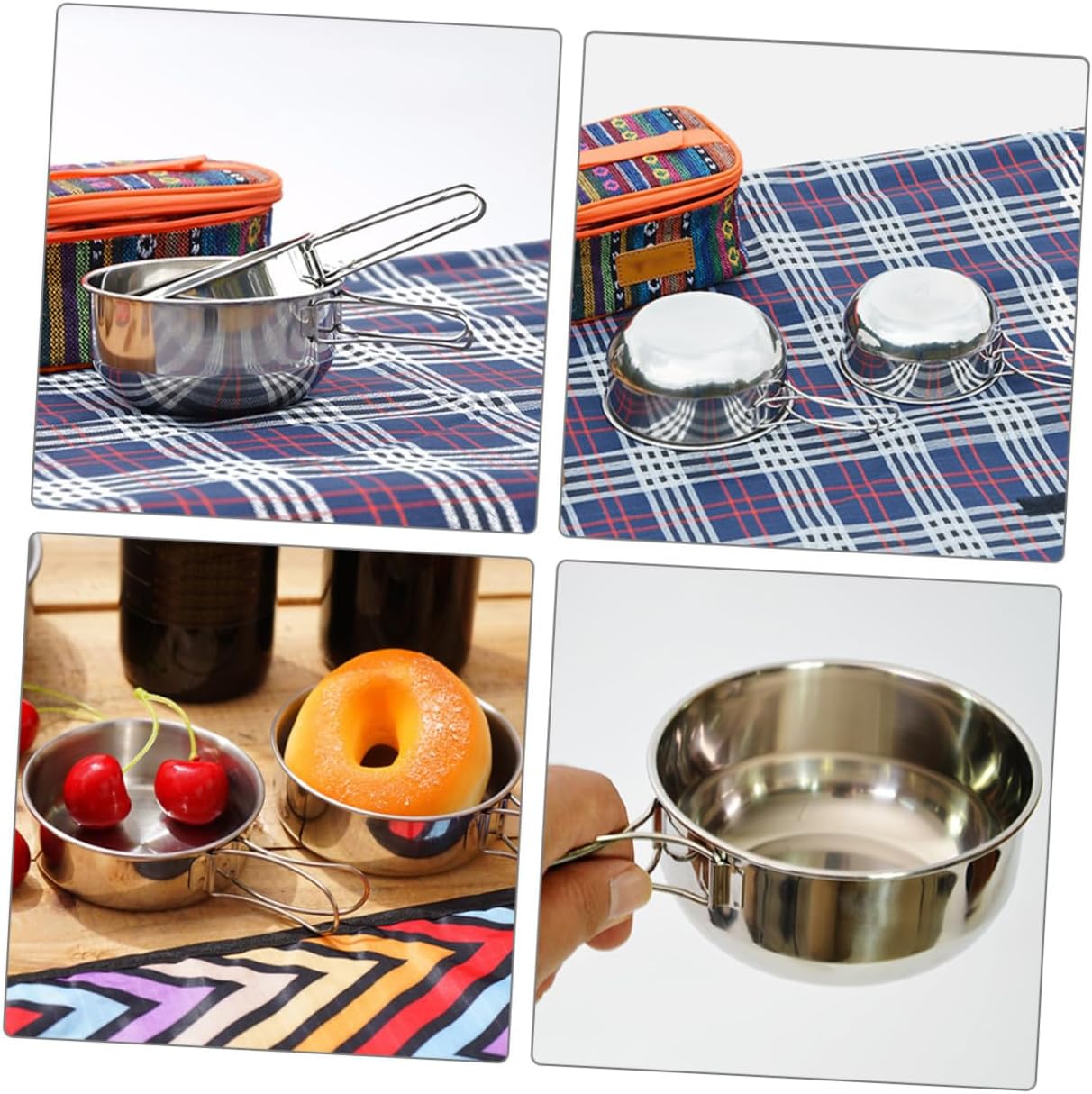 Stainless Steel Camping Bowl Set 3pcs Outdoor Travel Bowls Plus Mesh Carry Bag for Barbecue Picnic and Hiking