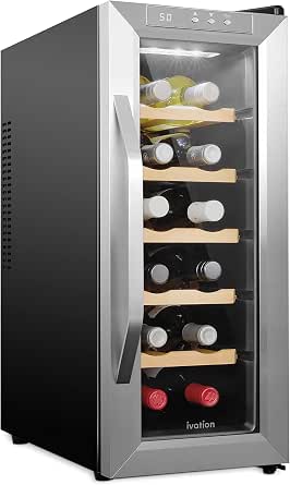 Ivation 12 Bottle Thermoelectric Wine Cooler/Chiller - Stainless Steel, Countertop, Digital Temperature Control, Quiet Operation