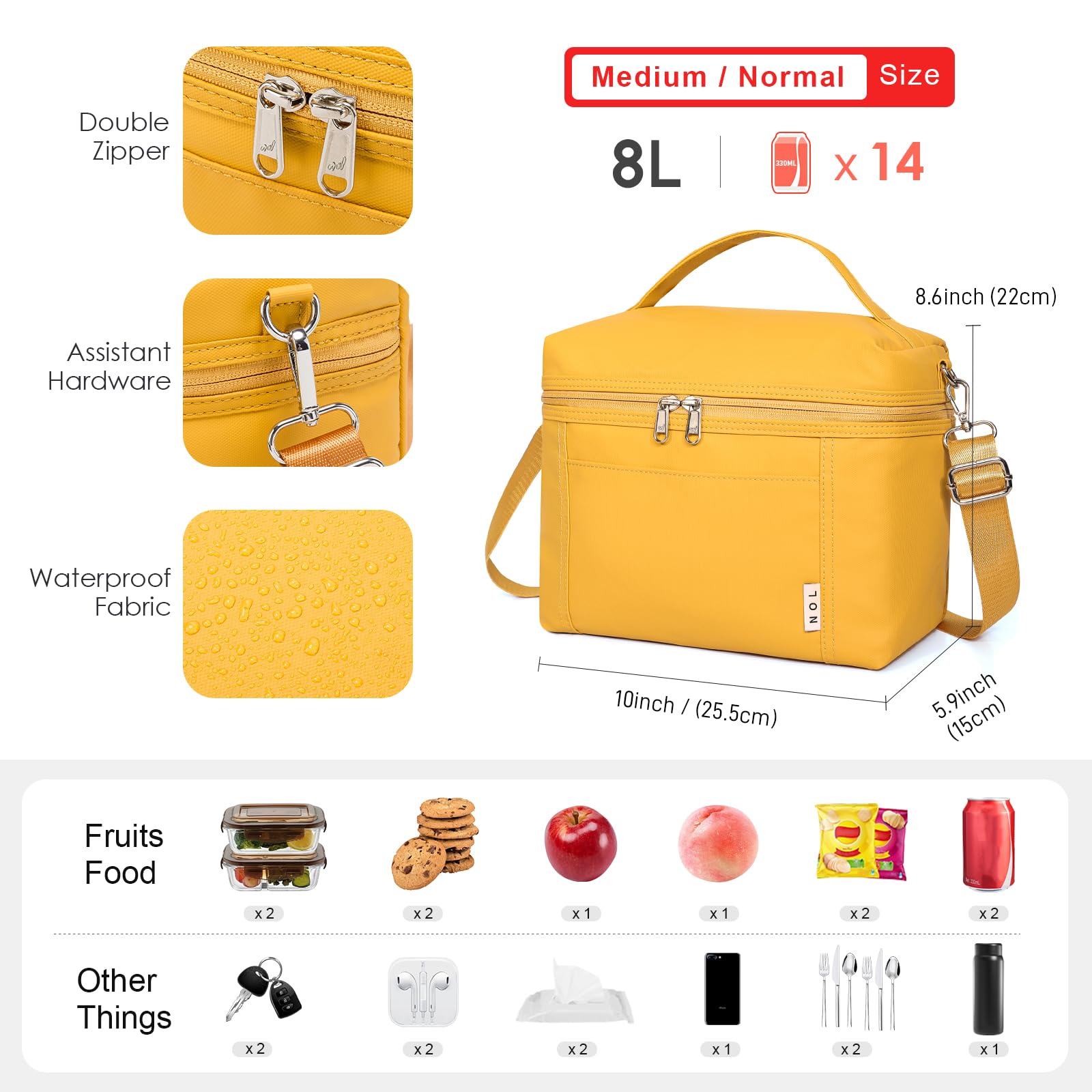 NOL Isolierte Lunchtasche für Damen, 8 l