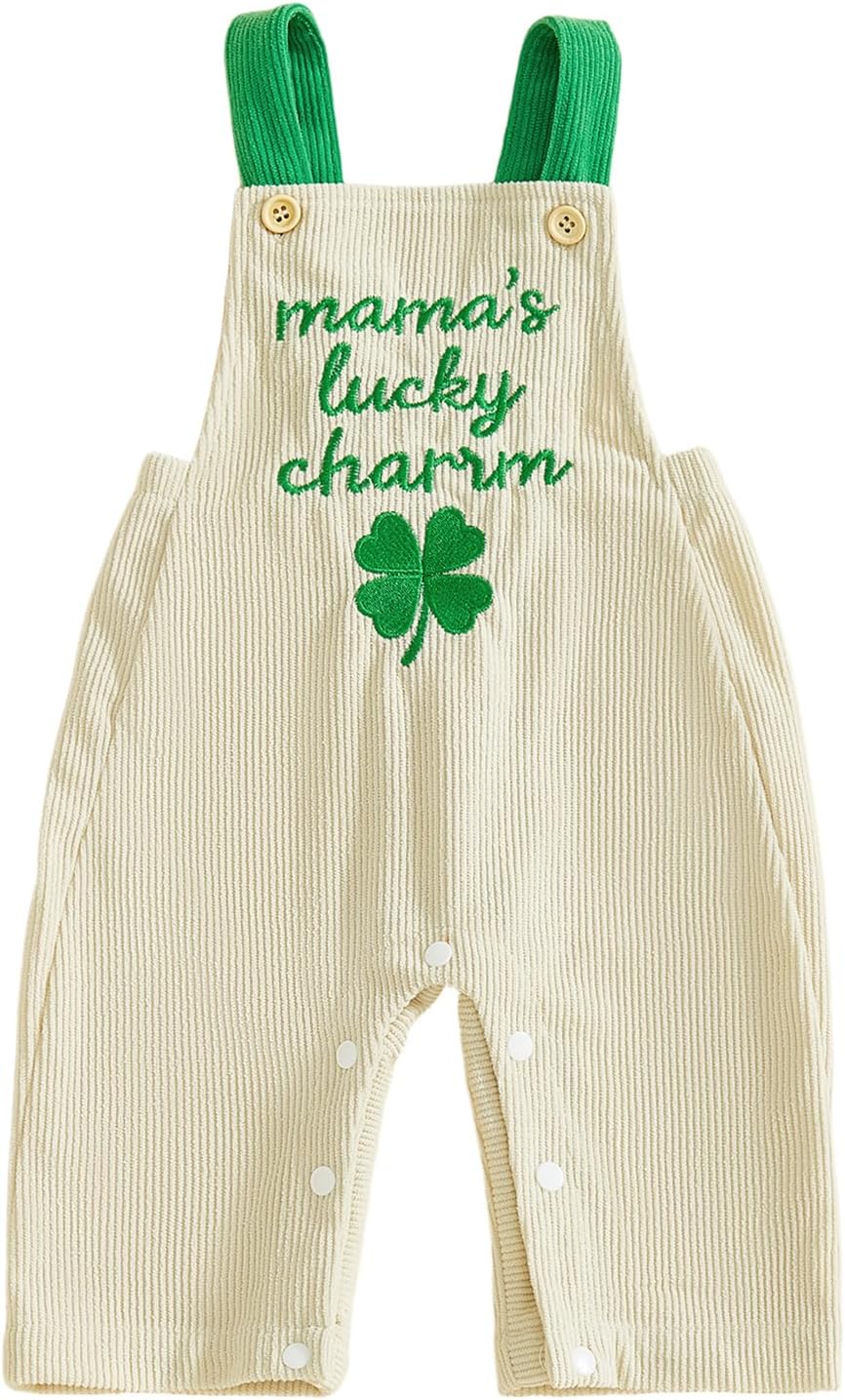 Ayalinggo Saint Patricks Day Newborn Baby Girl Boy Outfit Daddy Mama Lucky Charm Overalls Shamrock Embroidery Spring Clothes