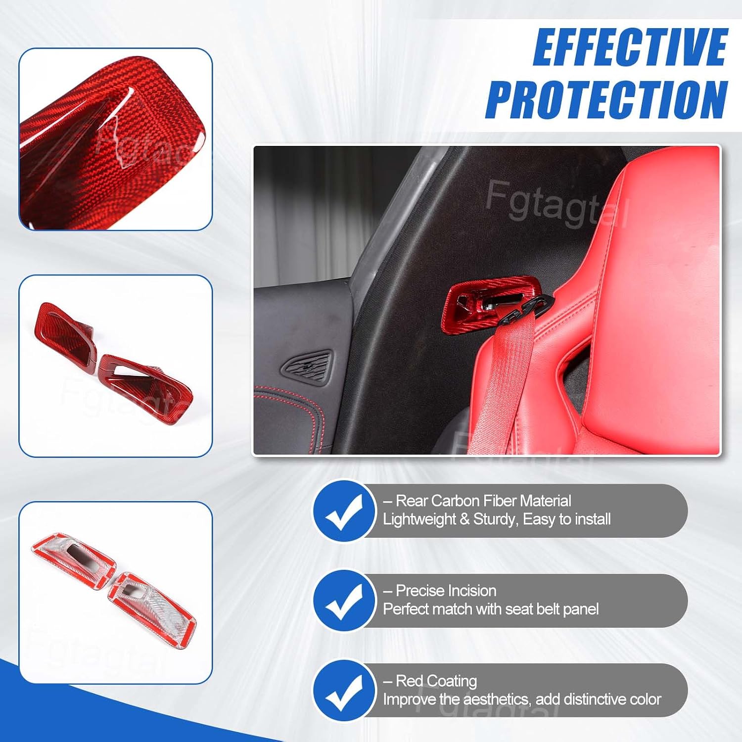Real Carbon Fiber Car Seat Belt Panel Trim Frame Compatible with Chevrolet Corvette C8 Stingray 2020-2026, Seat Belt Panel Buckle Decorative Protection Accessories 2Pcs (Red)